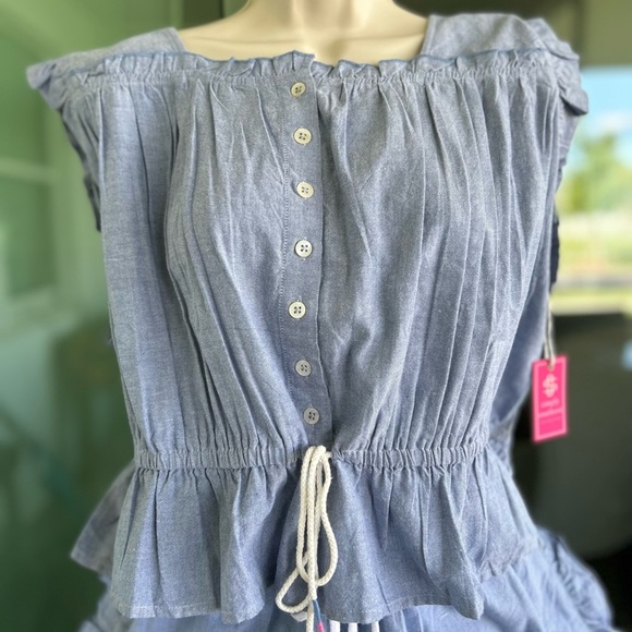 Simply Southern Sleeveless Chambray Shirt NWT SZ XL - Picture 6 of 9